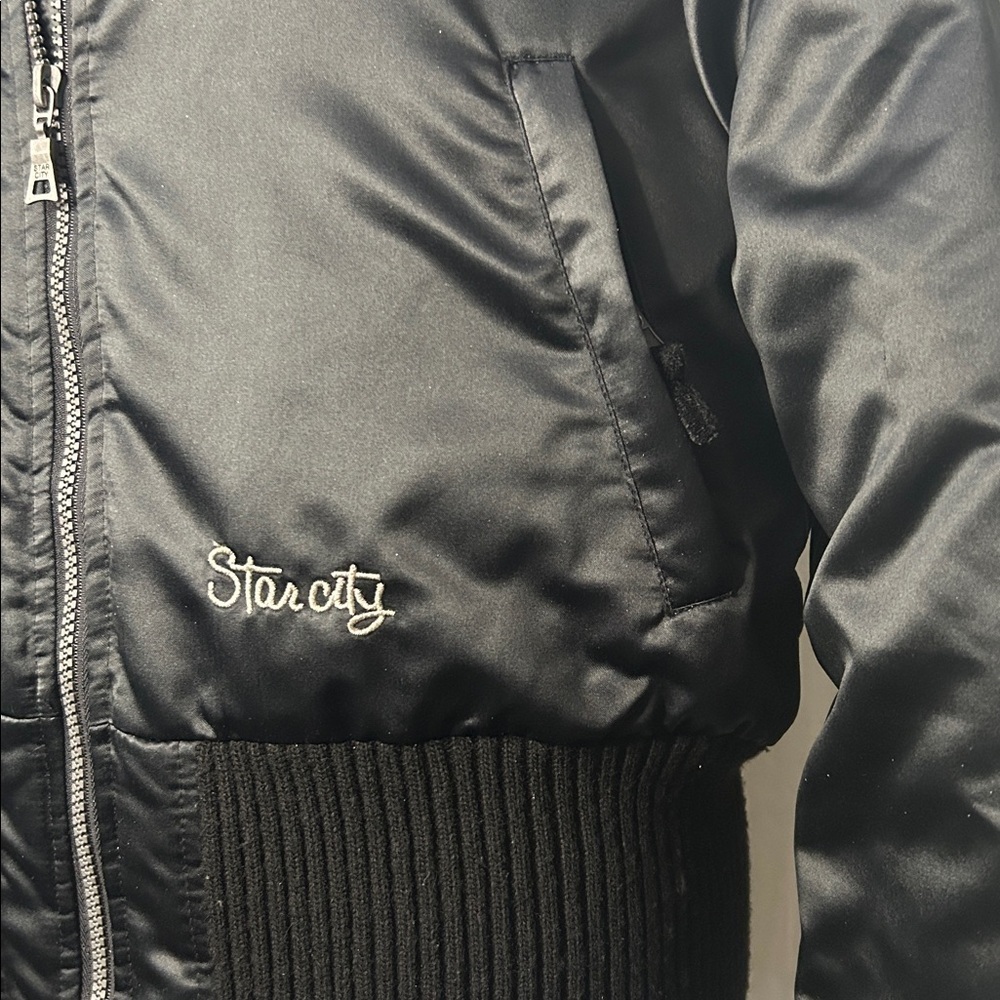 Y2K Star City Faux Fur Bomber Jacket - Black | Size L - Picture 4 of 9